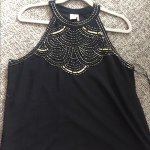 Embellished Black Halter Tank, NWOT